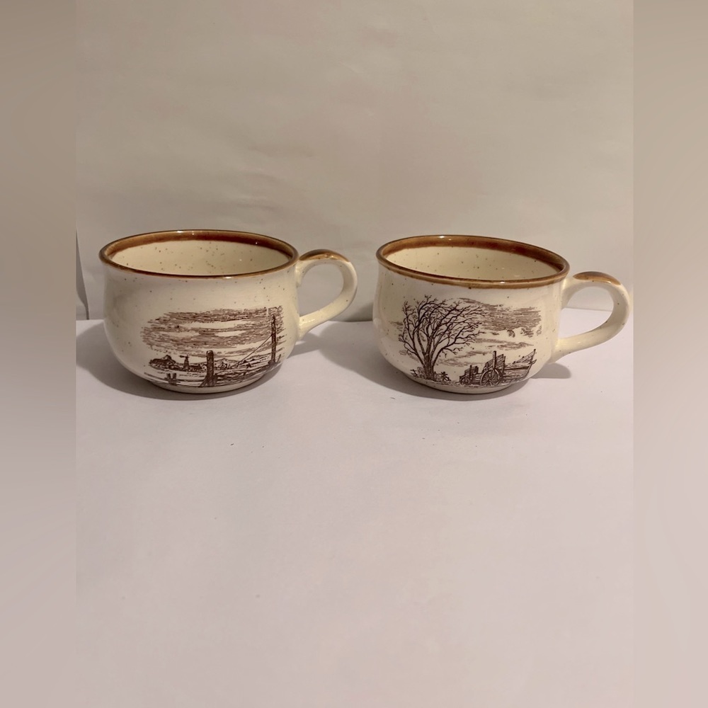 Lot of 2 Vintage 1980 Sky & Plains Soup Mugs Country Farm Wagon Enesco Japan